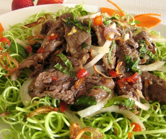 cách làm rau muống nộm thịt bò