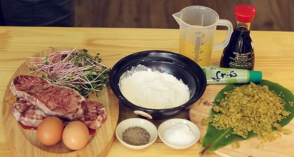 thịt bò chiên cốm nguyên liệu